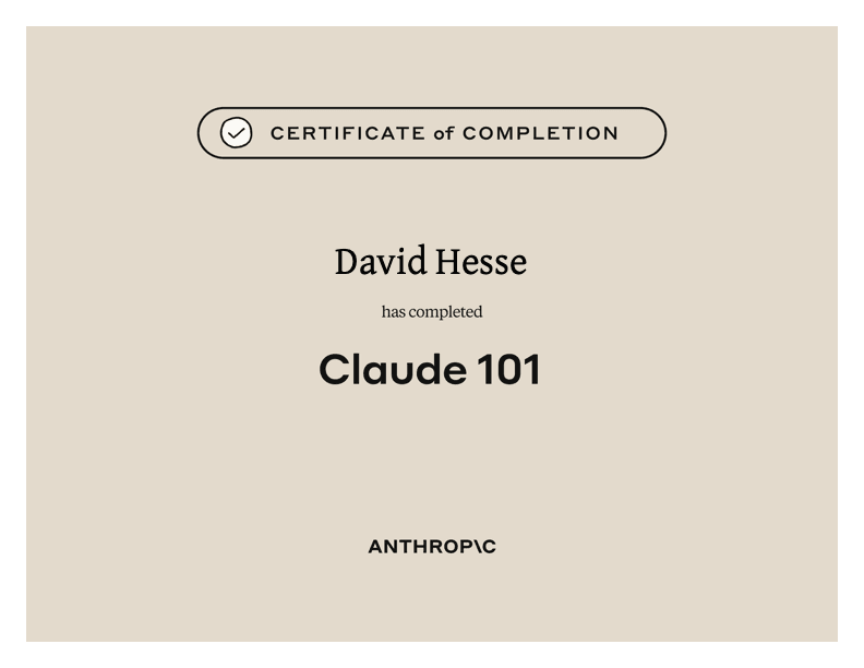 Zertifikat: Claude 101