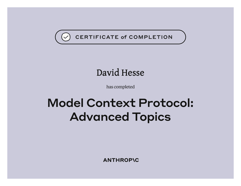 Zertifikat: Model Context Protocol: Advanced Topics